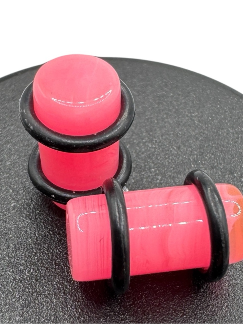 2g 6mm Pink Marbled Acrylic Straight Plugs Body Jewelry 1/2" Long W/ O-rings